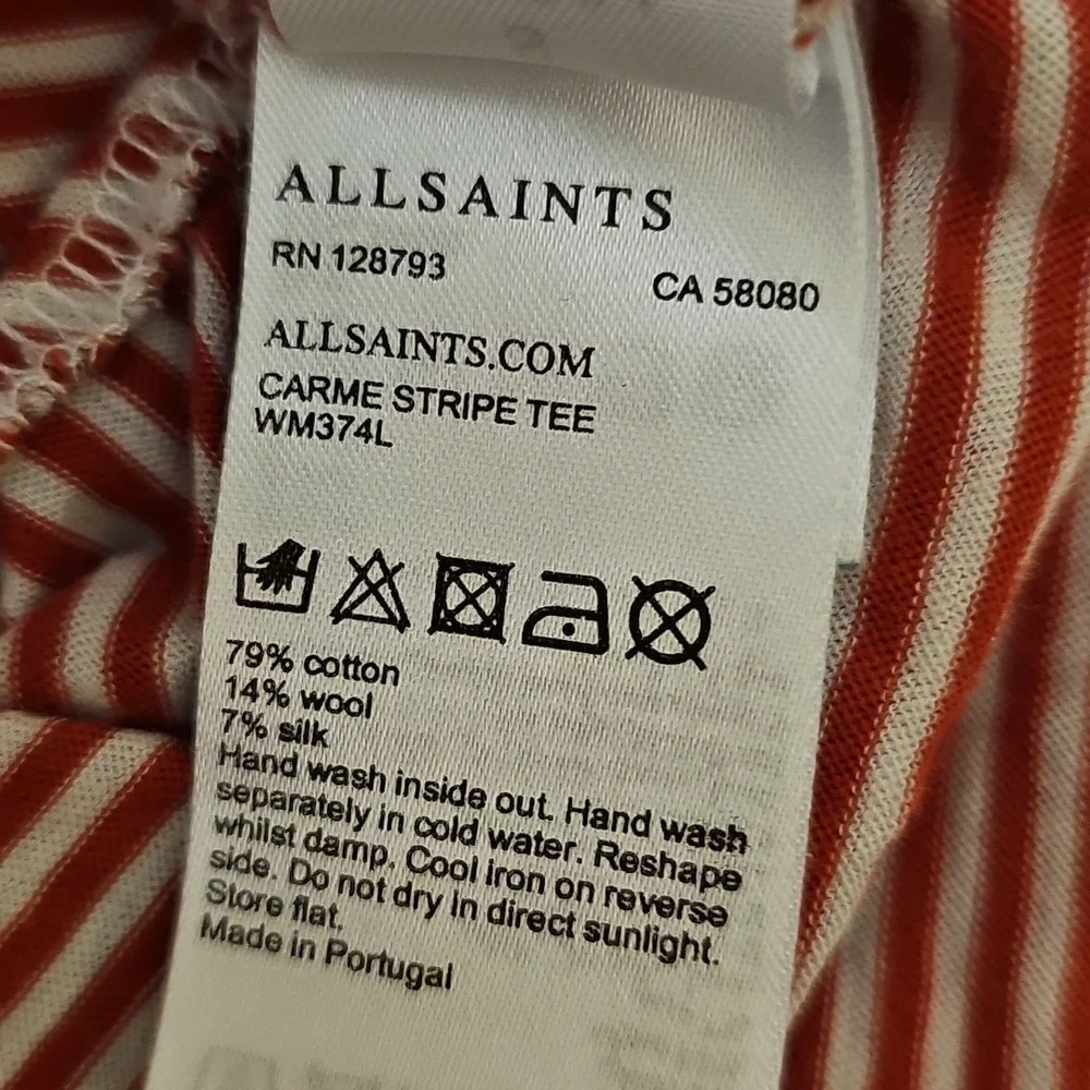 AllSaints Top Bundle Size Small Carme Stripe Tee & Mali Crew Neck Crop